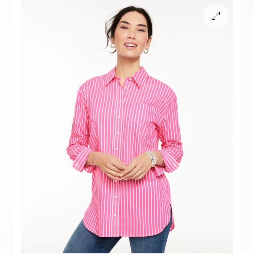 Talbots Bright Pink Striped Everyday Relaxed Shirt Shirt Size MP